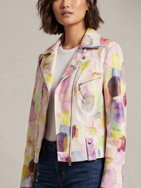 NWT Insight Watercolor Floral faux suede  Moto Jacket - Pink Multicolor